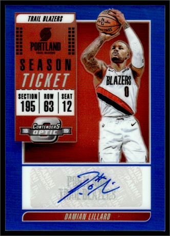 2018-19 Contenders Optic Damian Lillard Season Ticket Blue Auto 35/35