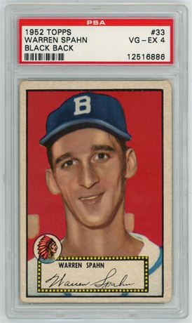 1952 Topps #33 Warren Spahn Black Back PSA 4 VGEX