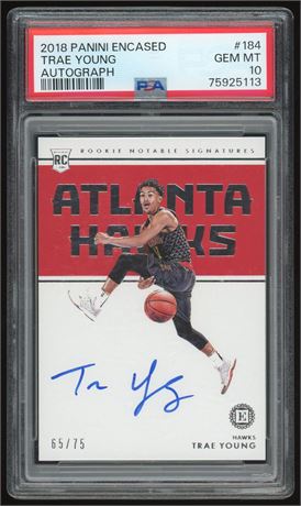 2018 Panini Encased #184 Trae Young RC 65/75 Autograph PSA 10 GEM MINT