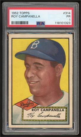 1952 Topps #314 Hi# Roy Campanella PSA 1 CENTERED Beauty