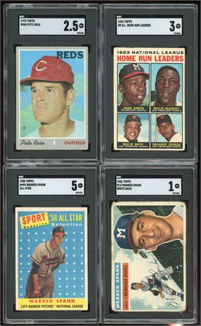 1956-70 Topps SGC Graded Star Lot (4) w/ Rose, Spahn, HR Leaders