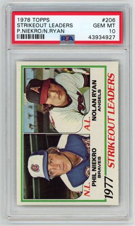 1978 Topps #206 Strikeout Leaders Niekro/Ryan PSA 10 GEM MINT