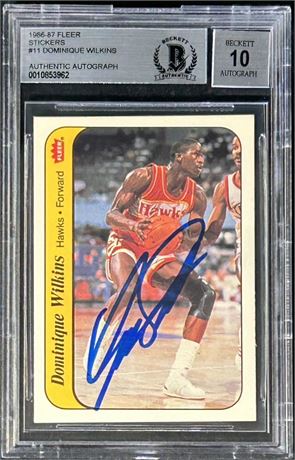 1986 Fleer #11 Dominique Wilkins Sticker BGS Authentic Auto 10