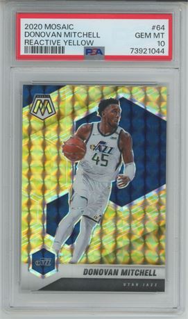 2020 Mosaic #64 Donovan Mitchell Reactive Yellow PSA 10 GEM MINT