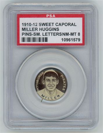 1910-12 Sweet Caporal Dots Miller (Mislabel by PSA) Pin PSA 8 NMMT