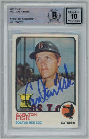 1973 Topps #193 Carlton Fisk Beckett Autograph 10