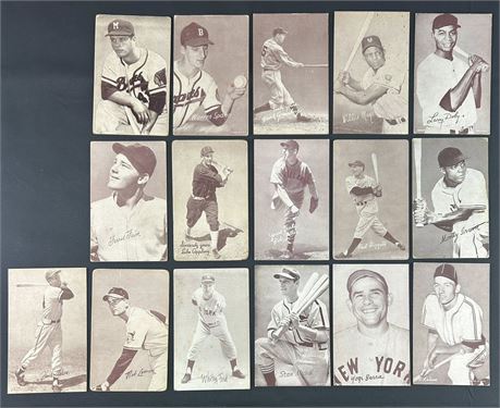 1939-1958 Exhibits Raw Lot (16) w/ Aaron, Mays, Berra Low Grade