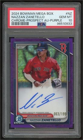 2024 Bowman Mega Box Nazzan Zanetello Chrome Prospect Purple 63/199 Auto PSA 10