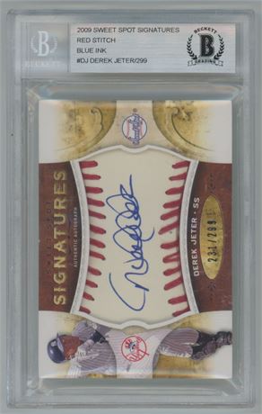 2009 Sweet Spot Signatures Derek Jeter Red Stitch Blue Ink 231/299 Auto BGS