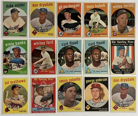1959 Topps Stars Lot (15) w/ Aaron, Bank, Snyder, Drysdale EX AVG READ