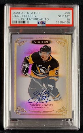 2020 Upper Deck Stature #50 Sidney Crosby UPD '19 Stature Auto PSA 10 GEM MINT