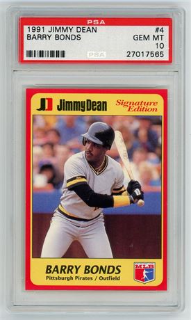 1991 Jimmy Dean #4 Barry Bonds PSA 10 GEM MINT Pop 7