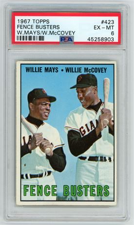 1967 Topps #423 Mays & McCovey Fence Busters PSA 6 EXMT