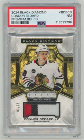 2024 Black Diamond Connor Bedard Premium Relics 3/25 PSA 7 NM 3 Color Patch
