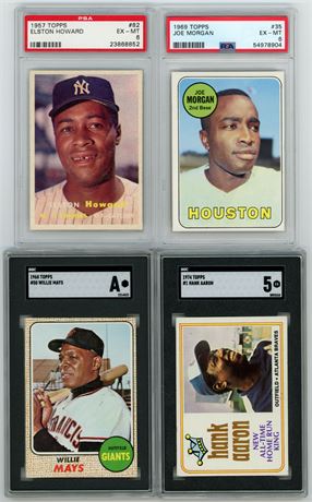 1957-1974 Topps PSA/SGC Graded Star Lot (4) w/Mays/Aaron/Morgan/Howard