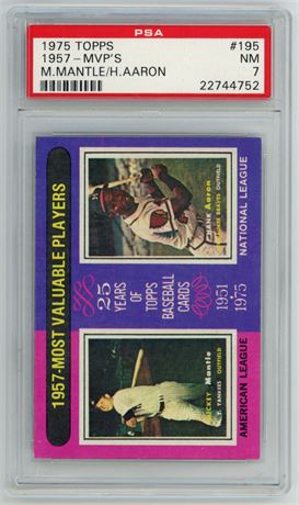 1975 Topps #195 Mickey Mantle/Hank Aaron 1957 MVP's PSA 7 NM