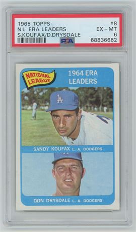 1965 Topps #8 NL Strikeout Leaders Koufax/Drysdale PSA 6 EXMT