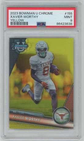 2023 Bowman U Chrome #155 Yellow Xavier Worthy RC 37/75 PSA 9 MINT