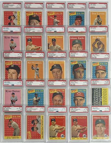 1958 Topps PSA Graded Lot (25) w/ Hi#'s, Variations & Stars 5.56 AVG Grade