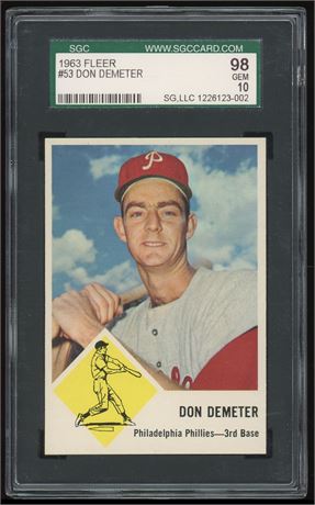 1963 Fleer #53 Don Demeter SGC 10 GEM MINT POP 1