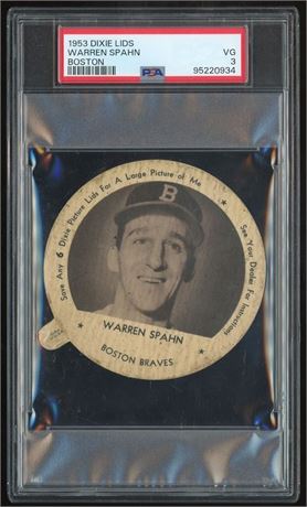 1953 Dixie Lids Warren Spahn Boston PSA 3 VG RARE