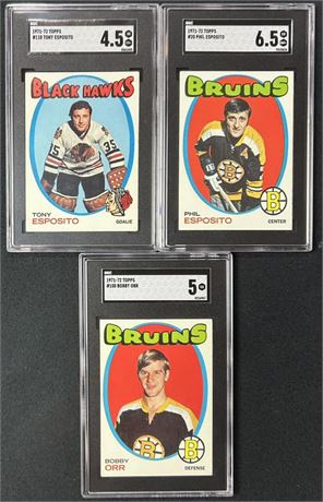 1971 Topps Hockey HOF Lot (3) w/ Bobby Orr SGC 5 and Esposito Brothers