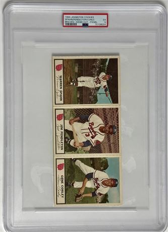 1955 Johnston Cookies Spahn, Pendleton, and Conley Braves Hand Cut Panel PSA 5
