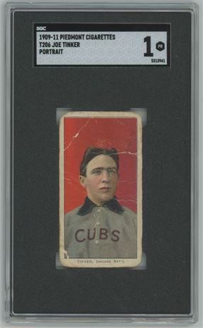 1909-11 T206 Piedmont Joe Tinker Portrait SGC 1 POOR HOF