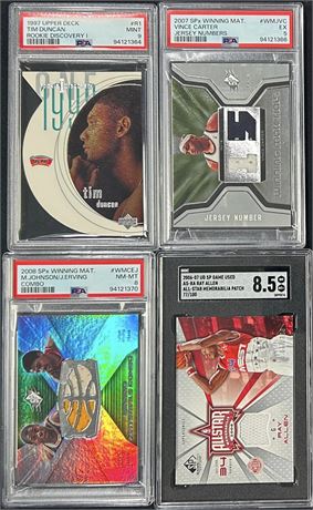 (4) Graded Relics & RC Lot w/ Game-Used Magic and Dr. J Jersey Relic