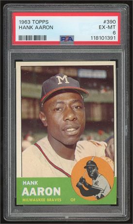 1963 Topps #390 Hank Aaron PSA 6 EXMT