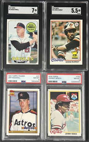 1969-1991 Topps Baseball PSA/SGC Graded Star Lot (4) w/ Murray RC & Bench
