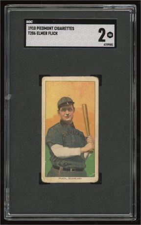 1909-11 T206 Piedmont Elmer Flick RC HOF SGC 2 GOOD