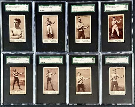 1890 Mayo's Cut Plug Boxing Lot (8) SGC 1.5 to SGC 2 w/ Corbett, Jackson, Dime