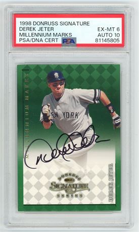1998 Donruss Signature Derek Jeter Millennium Marks 375/1000 PSA 6 Auto 10