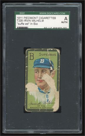 1911 T205 Piedmont Gold Border Irvin Wilhelm Error SGC Authentic