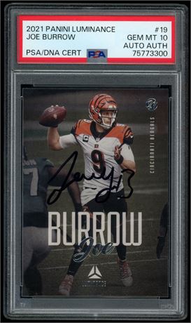2021 Panini Luminance #19 Joe Burrow PSA 10 Authentic Auto