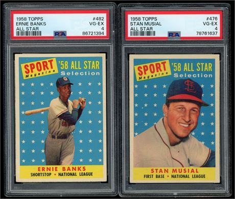 1958 Topps Stan Musial & Ernie Banks All Star PSA 4 Graded Lot (2)