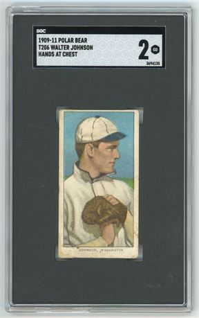 1909-1911 T206 Polar Bear Walter Johnson RC Hands At Chest SGC 2 GOOD