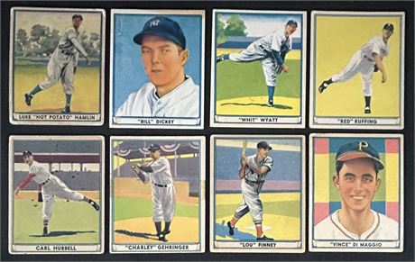 1941 Play Ball Lot (8) w/ Gehringer, Dickey & Hubbell Low Grade to VG
