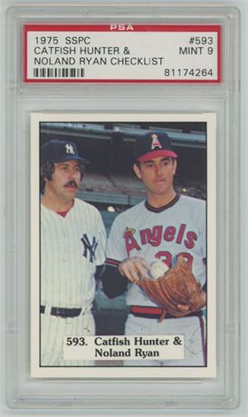 1975 SSPC #593 Catfish Hunter & "Noland" Ryan PSA 9 MINT
