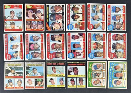 1965-1972 Topps Baseball League Leaders Raw Card Lot (18) w/ Rose & 19 HOF VG