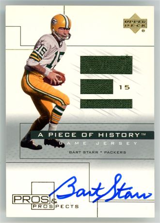 2001 Upper Deck Pros & Prospects Bart Starr On Card Auto Game Used Jersey
