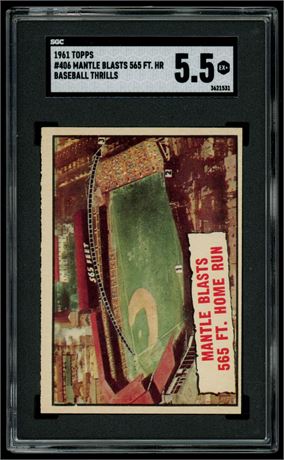 1961 Topps #406 Mantle Blats 565 Ft HR Baseball Thrills SGC 5.5