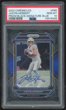 2022 Chronicles Justin Herbert Prizm Black Signature Blue 14/25 PSA 10 GEM MINT