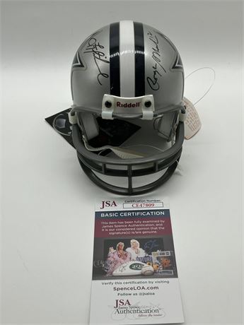 Roger Staubach/Troy Aikman Autographed Dallas Cowboys Mini Helmet JSA
