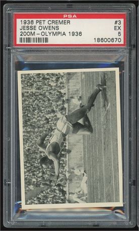 1936 Pet Cremer #3 Jesse Owens RC 200M Olympia 1936 PSA 5 EX