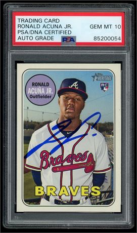 2018 Topps Heritage Ronald Acuna Jr RC Auto PSA 10 Auto Grade