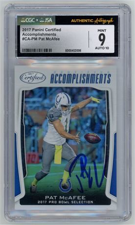 2017 Panini Certified Accomplishments Pat McAfee RC Auto CGC 9 Auto 10