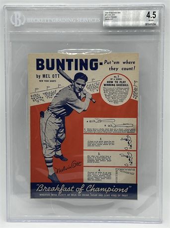 1936 Wheaties BB5 #7a Mel Ott Large Figure HC BGS 4.5 VGEX+ Only BGS Example