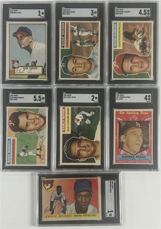 1952-1959 Topps SGC Graded HOF Lot (7) w/ Snider, Spahn, Banks